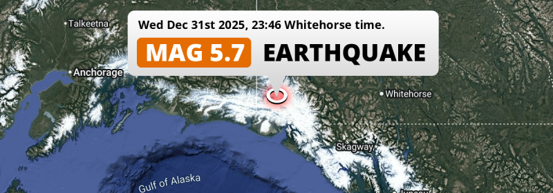 Shallow M5.7 Earthquake hit 278km from Whitehorse in Canada on Wednesday Evening.