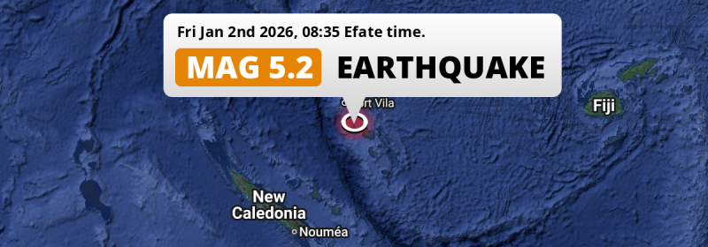 Significant M5.2 Earthquake struck on Friday Morning in the Coral Sea 117km from Port-Vila (Vanuatu).