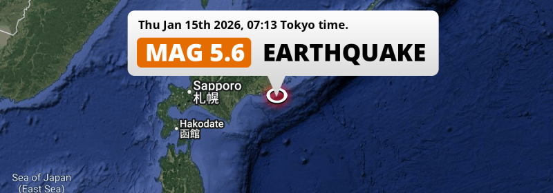 On Thursday Morning a Shallow M5.6 Earthquake struck in the North Pacific Ocean near Kushiro (Japan).