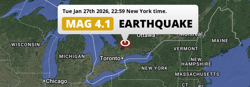 Unusually powerful M4.1 Earthquake struck on Tuesday Evening near Barrie in Canada.