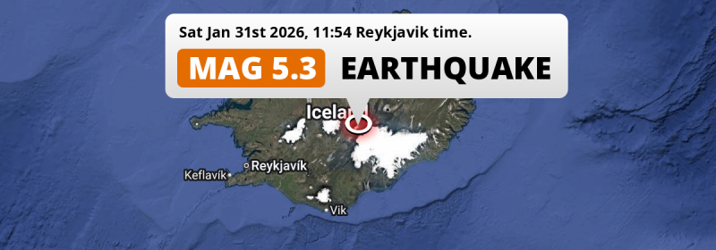 Shallow M5.3 Earthquake struck on Saturday Morning 110km from Akureyri in Iceland.