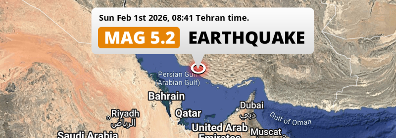 Shallow M5.2 Earthquake hit near Mohr in Iran on Sunday Morning.