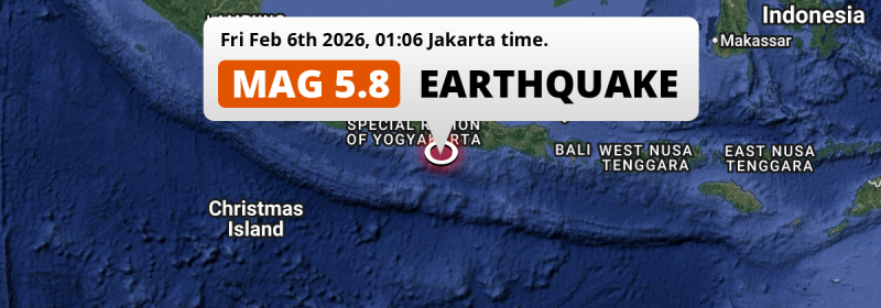 On Friday Night a Significant M5.8 Earthquake struck in the Indian Ocean 145km from Yogyakarta (Indonesia).