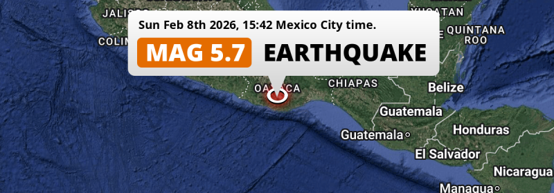On Sunday Afternoon a Shallow M5.7 Earthquake struck near Miahuatlán de Porfirio Díaz in Mexico.