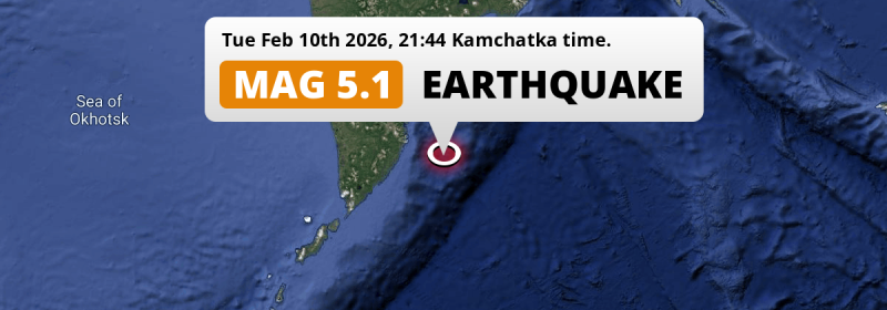 Significant M5.1 AFTERSHOCK hit in the North Pacific Ocean 145km from Petropavlovsk-Kamchatsky (Russia) on Tuesday Evening.