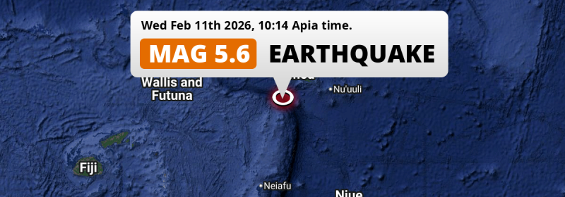 Shallow M5.6 Earthquake struck on Wednesday Morning in the South Pacific Ocean 179km from Apia (Samoa).