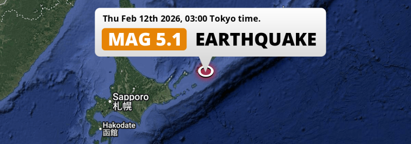 Significant M5.1 Earthquake hit in the North Pacific Ocean 290km from Kushiro (Japan) on Thursday Night.