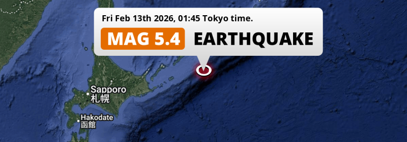 On Friday Night a Shallow M5.4 Earthquake struck in the North Pacific Ocean 273km from Nemuro (Japan).