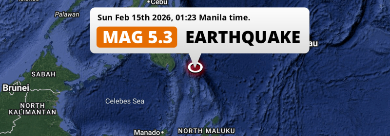 Significant M5.3 Earthquake hit in the Philippine Sea 229km from Davao (The Philippines) on Sunday Night.