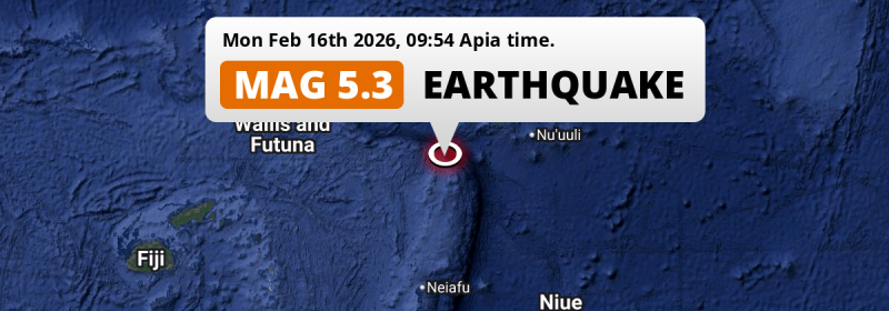 Shallow M5.3 Earthquake struck on Monday Morning in the South Pacific Ocean 219km from Apia (Samoa).