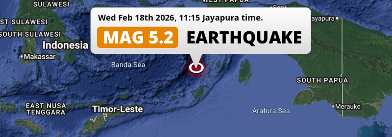 Significant M5.2 Earthquake hit in the Banda Sea 183km from Tual (Indonesia) on Wednesday Morning.