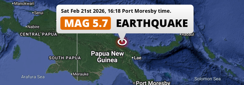 Significant M5.7 Earthquake struck on Saturday Afternoon in the Bismarck Sea near Madang (Papua New Guinea).