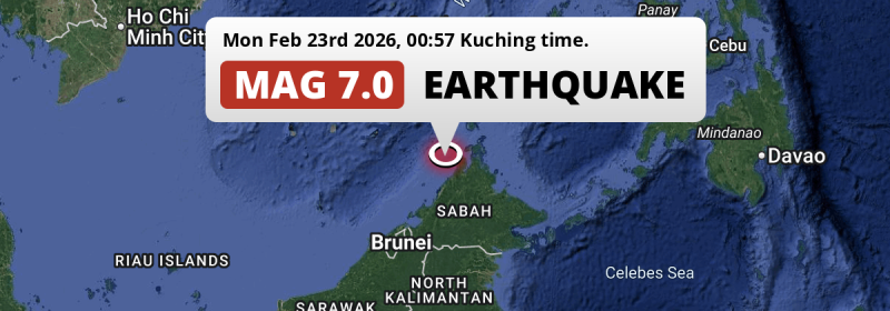 On Monday Night an Unusually powerful M7.0 Earthquake struck in the South China Sea near Kota Kinabalu (Malaysia).