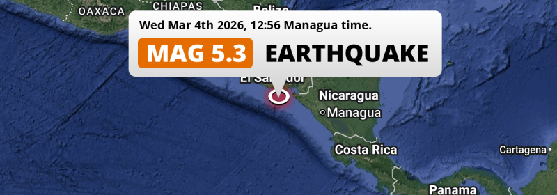 Significant M5.3 Earthquake struck on Wednesday Afternoon in the North Pacific Ocean near Usulután (El Salvador).