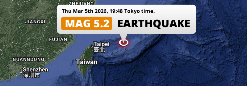 Shallow M5.2 Earthquake hit in the East China Sea near Hirara (Japan) on Thursday Evening.
