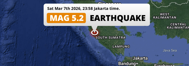 On Saturday Evening a Significant M5.2 Earthquake struck near Sungai Penuh in Indonesia.