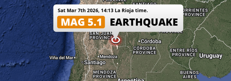 On Saturday Afternoon a Significant M5.1 Earthquake struck 157km from San Juan in Argentina.