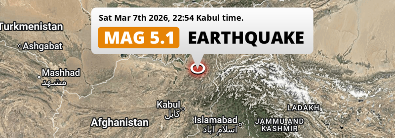 Significant M5.1 Earthquake struck on Saturday Evening near Taloqan in Afghanistan.
