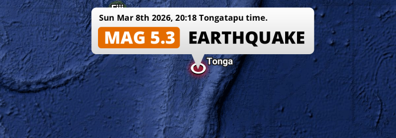 On Sunday Evening a Significant M5.3 Earthquake struck in the South Pacific Ocean 168km from Nuku‘alofa (Tonga).