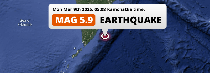 Shallow M5.9 Earthquake struck on Monday Night in the North Pacific Ocean 165km from Petropavlovsk-Kamchatsky (Russia).