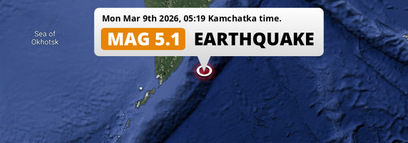 Shallow M5.1 AFTERSHOCK hit in the North Pacific Ocean 198km from Petropavlovsk-Kamchatsky (Russia) on Monday Night.