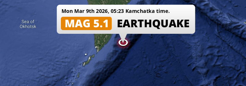 Shallow M5.1 AFTERSHOCK hit in the North Pacific Ocean 188km from Petropavlovsk-Kamchatsky (Russia) on Monday Night.