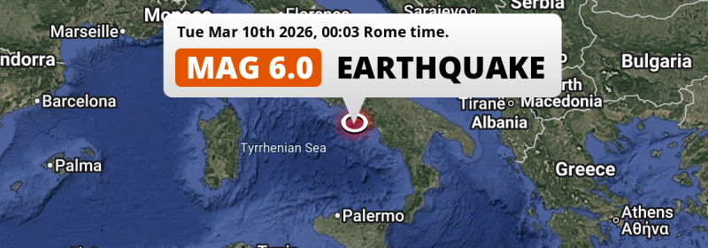 Strong M6.0 Earthquake hit in the Tirreno Sea near Naples (Italy) on Tuesday Night.