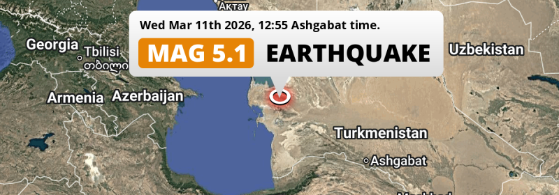 Shallow M5.1 Earthquake hit near Balkanabat in Turkmenistan on Wednesday Afternoon.
