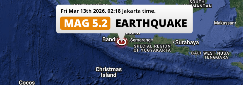 On Friday Night a Significant M5.2 Earthquake struck in the Indian Ocean near Bandung (Indonesia).