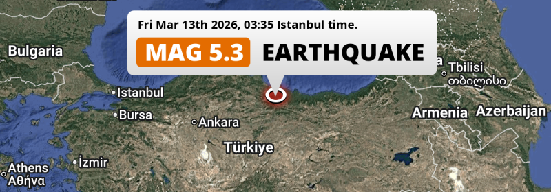 Shallow M5.3 Earthquake hit near Erbaa in Türkiye on Friday Night.