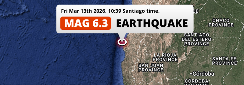 Shallow M6.3 Earthquake hit in the South Pacific Ocean near Vallenar (Chile) on Friday Morning.