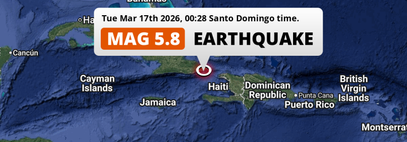 Shallow M5.8 Earthquake hit in the Caribbean Sea near Guantánamo (Cuba) on Tuesday Night.