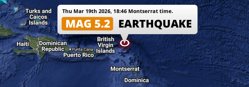 On Thursday Evening a Shallow M5.2 Earthquake struck in the North Atlantic Ocean near The Valley (Anguilla).