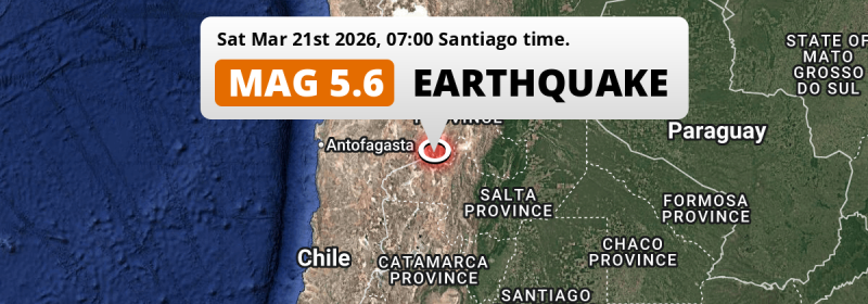 Significant M5.6 Earthquake struck on Saturday Morning 177km from Salta in Argentina.