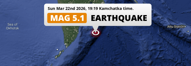 Shallow M5.1 Earthquake struck on Sunday Evening in the North Pacific Ocean 180km from Petropavlovsk-Kamchatsky (Russia).