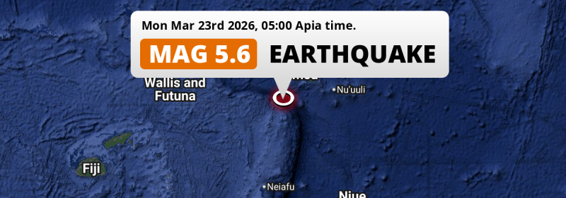 Shallow M5.6 AFTERSHOCK struck on Monday Night in the South Pacific Ocean 188km from Apia (Samoa).