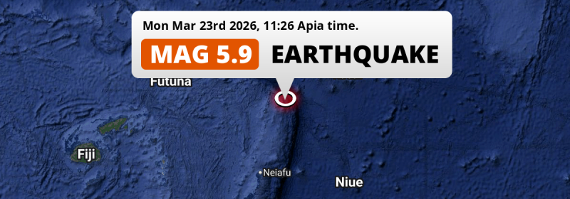 Shallow M5.9 AFTERSHOCK struck on Monday Morning in the South Pacific Ocean 230km from Apia (Samoa).