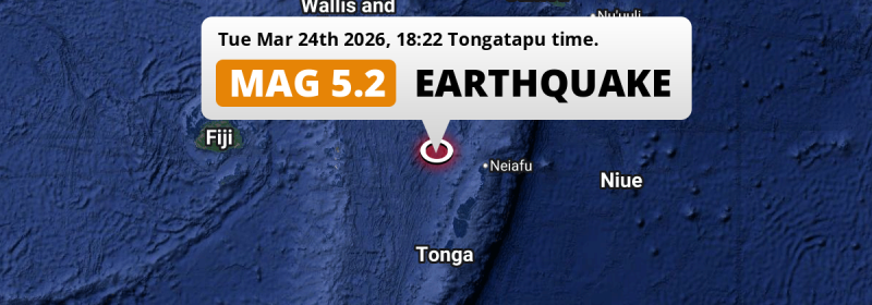 On Tuesday Evening a Significant M5.2 AFTERSHOCK struck in the South Pacific Ocean 298km from Nuku‘alofa (Tonga).
