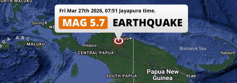 Significant M5.7 Earthquake struck on Friday Morning 165km from Jayapura in Indonesia.