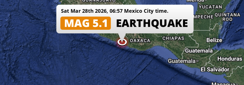 Shallow M5.1 Earthquake struck on Saturday Morning in the North Pacific Ocean near Ometepec (Mexico).