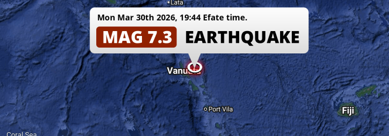 Unusually powerful M7.3 Earthquake hit in the Coral Sea 281km from Port-Vila (Vanuatu) on Monday Evening.