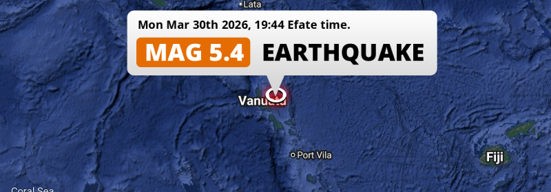 Significant M5.4 FORESHOCK struck on Monday Evening in the Coral Sea 289km from Port-Vila (Vanuatu).