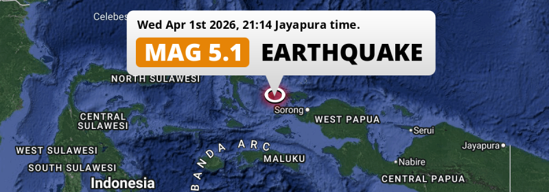 Shallow M5.1 Earthquake struck on Wednesday Evening in the Halmahera Sea 179km from Sorong (Indonesia).