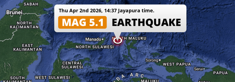 Significant M5.0 AFTERSHOCK hit in the Maluku Sea 179km from Manado (Indonesia) on Thursday Afternoon.