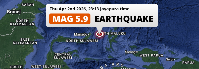 Significant M5.9 AFTERSHOCK hit in the Maluku Sea 164km from Manado (Indonesia) on Thursday Evening.