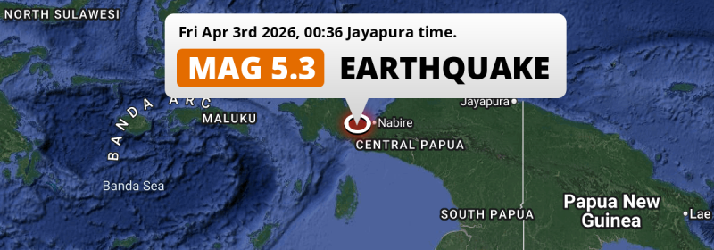 Significant M5.3 Earthquake struck on Friday Night near Nabire in Indonesia.