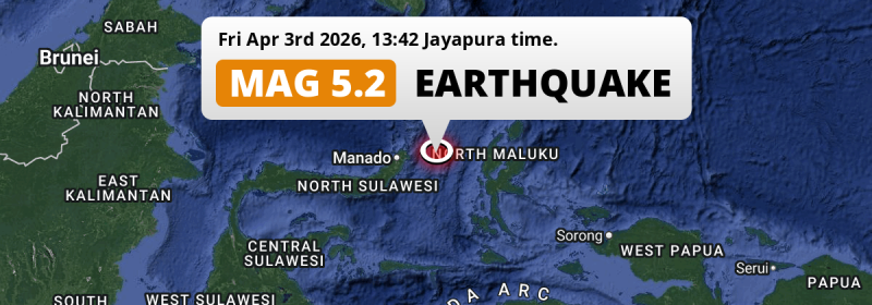 Significant M5.2 AFTERSHOCK hit in the Maluku Sea 133km from Manado (Indonesia) on Friday Afternoon.
