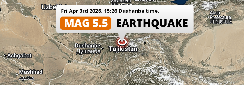 Shallow M5.5 Earthquake struck on Friday Afternoon 190km from Dushanbe in Tajikistan.