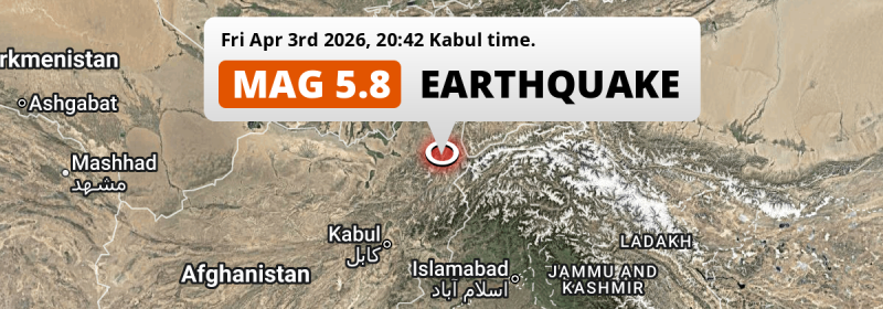 Significant M5.8 Earthquake struck on Friday Evening near Fayzabad in Afghanistan.