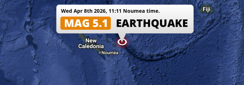 Shallow M5.1 Earthquake hit in the South Pacific Ocean 262km from Nouméa (New Caledonia) on Wednesday Morning.